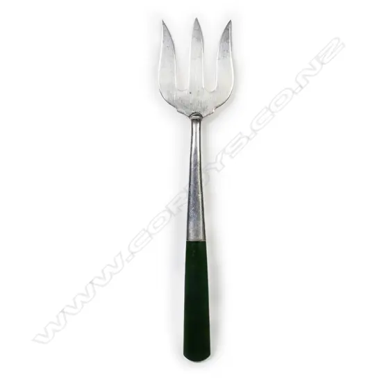 Joseph Swindell & Sons (Christchurch) silver and pounamu bread fork,